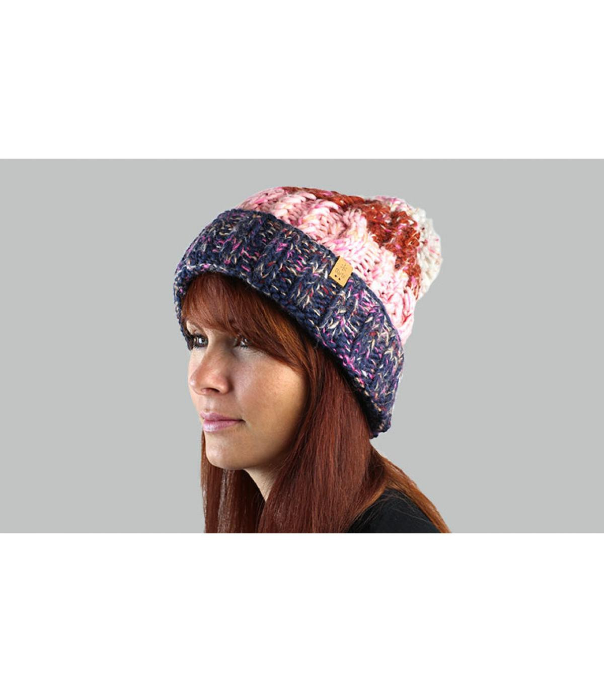 bonnet pompon rayures bleu marro Sandy Beanie navy